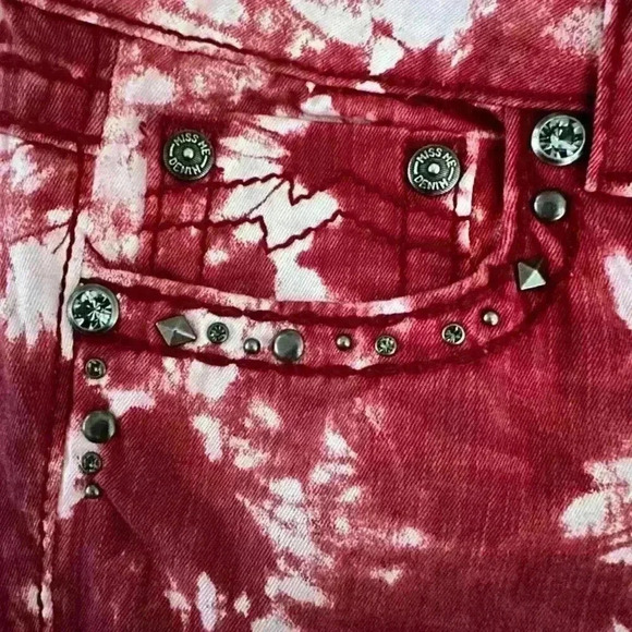 Miss Me Womens Jeans Tie Dye Red JD106352 Skinny Rhinestone Flap Pocket Size 30 - Picture 5 of 8